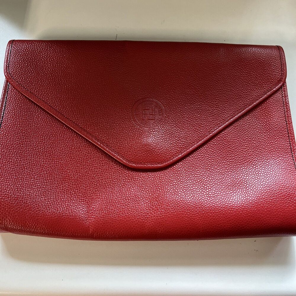 Fendi Vintage Red Leather Large Envelope Clutch Handag